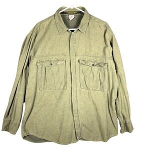 Marithe Francois Girbaud Button Up Men's L Olive Green Utility Workwear Shirt